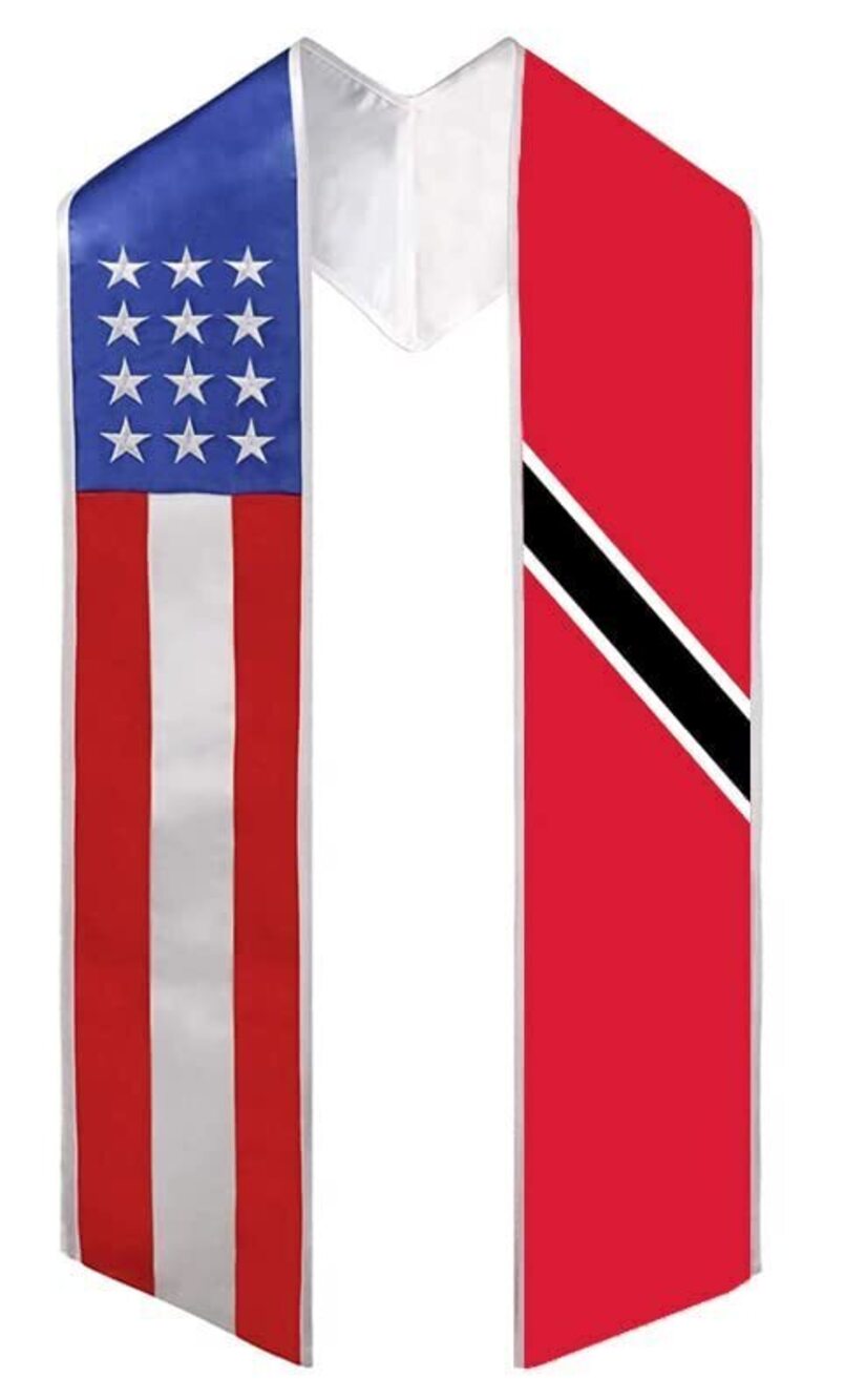 4534 Two Flag Graduation Sash Stole USA + International Trinidad/Tobago &